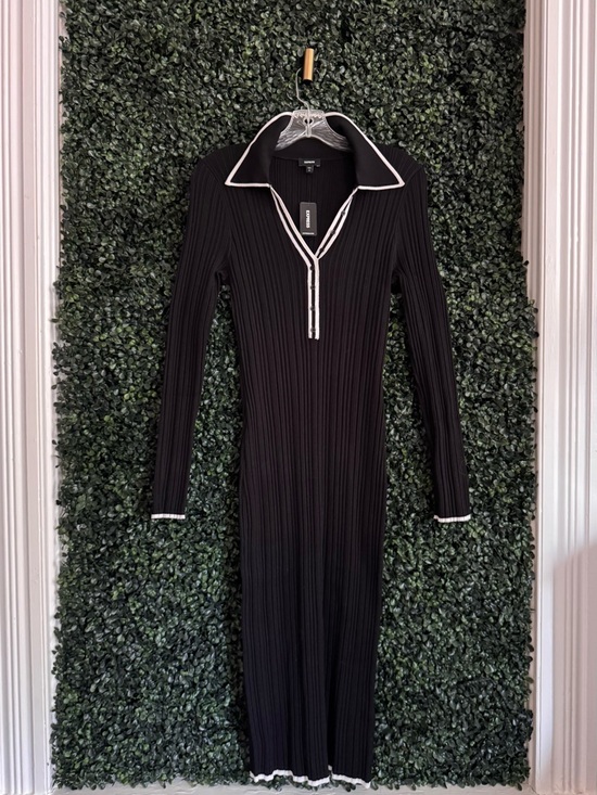 Express Other - Express Black Ribbed Polo Body-con Dress with White Contrast Trim